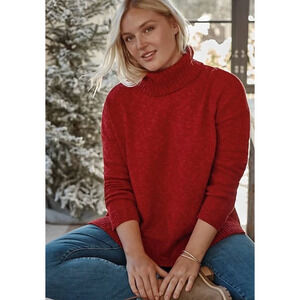 J Jill Womens Cabin Tweed Knit Sweater Turtleneck Chili Multi Red Large NWT